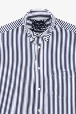 Chemise Bleue A Rayures Batons En Coton