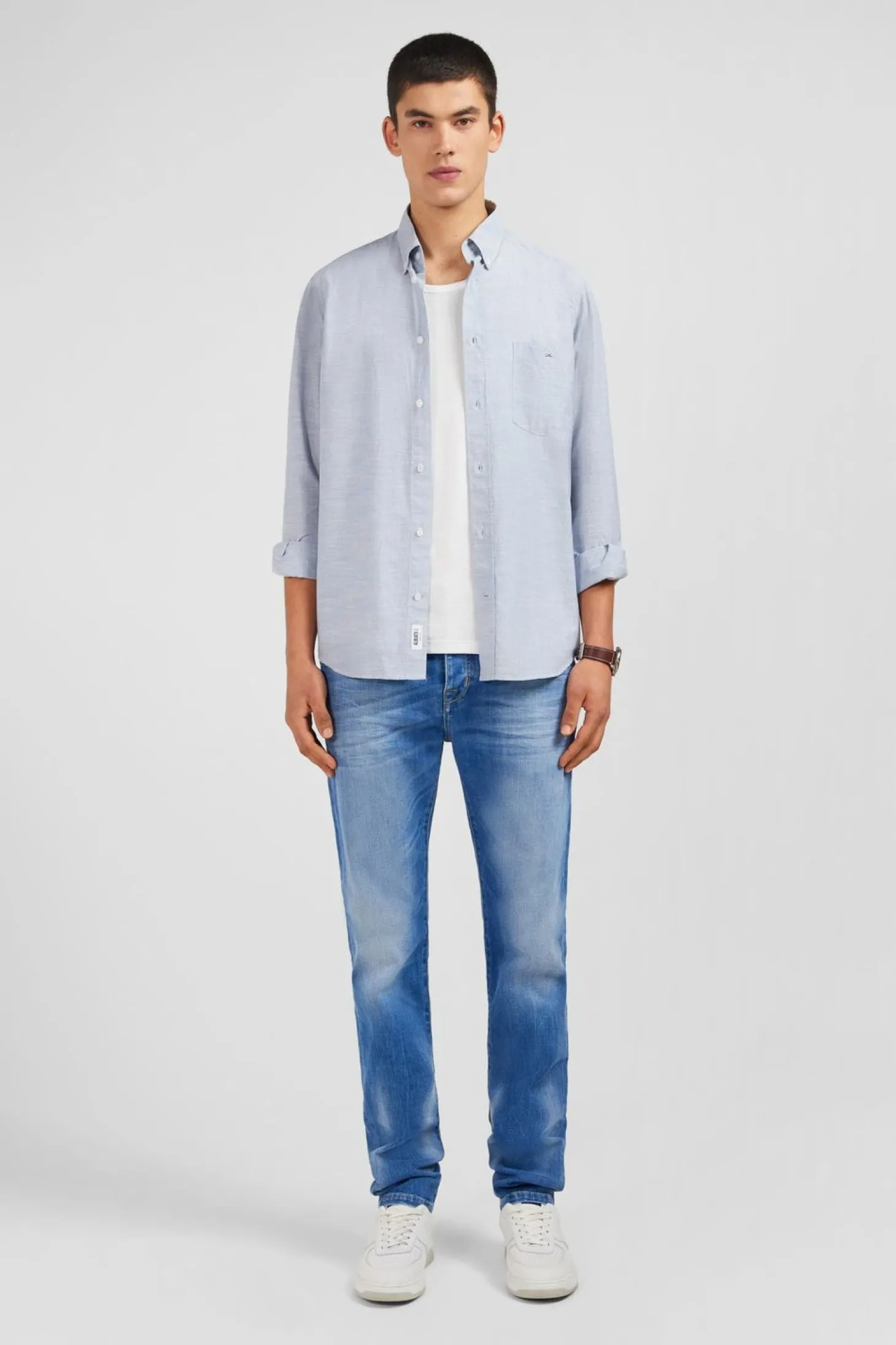 Chemise Bleue En Coton Dobby