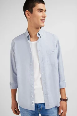Chemise Bleue En Coton Dobby