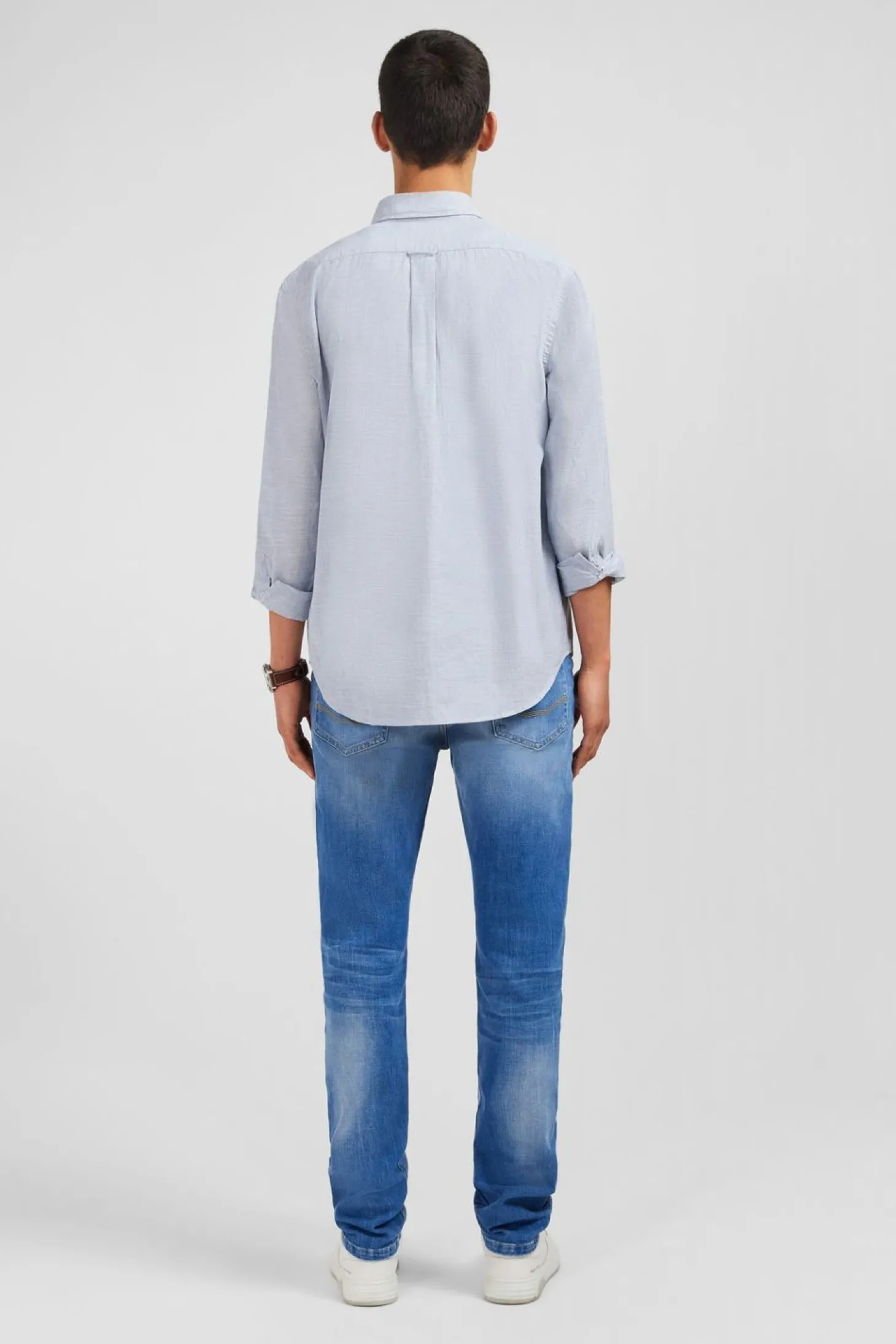 Chemise Bleue En Coton Dobby