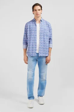 Chemise Bleue Imprimee Exclusif Fleurs