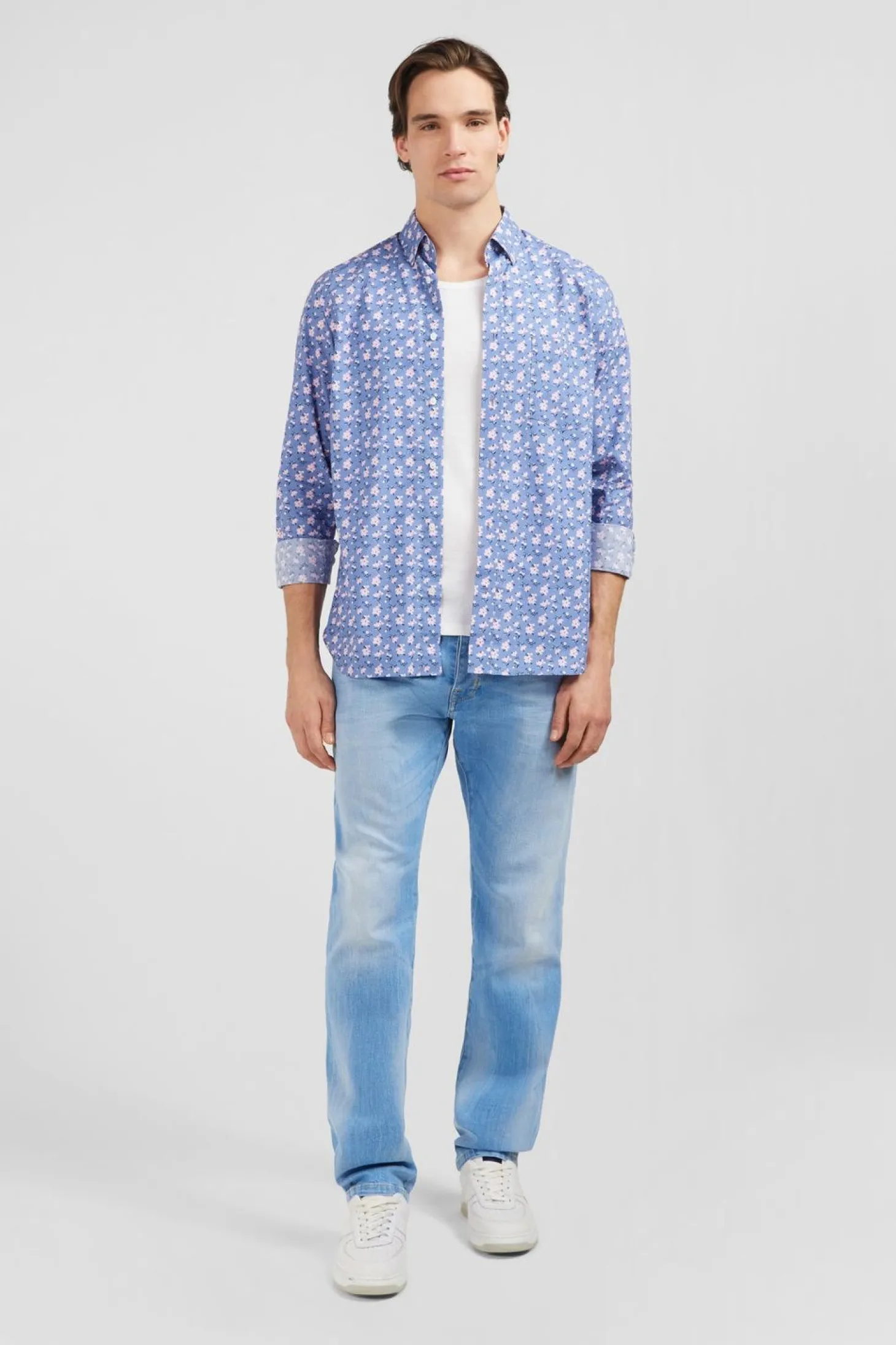 Chemise Bleue Imprimee Exclusif Fleurs