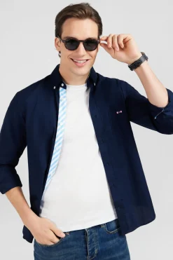 Chemise Bleu Fonce A Broderie Eden Park