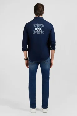 Chemise Bleu Fonce A Broderie Eden Park