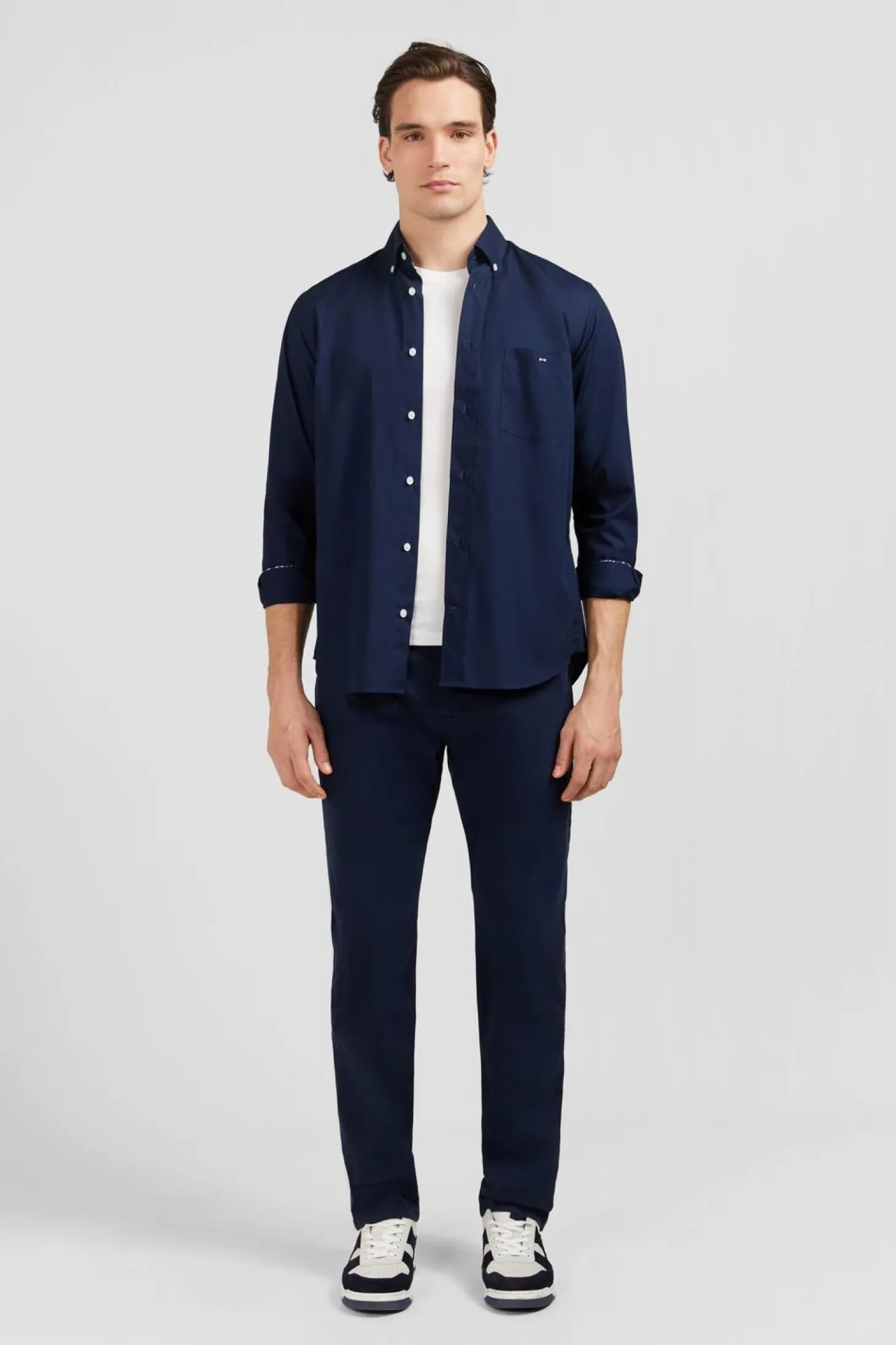 Chemise Bleu Marine A Details Fleuris