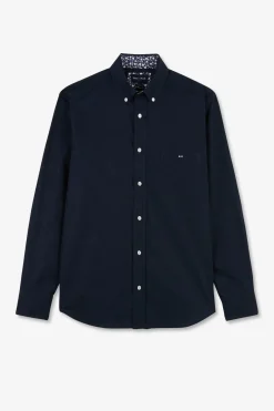 Chemise Bleu Marine A Details Fleuris