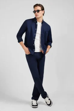 Chemise Bleu Marine A Details Fleuris