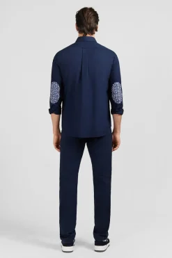 Chemise Bleu Marine A Details Fleuris