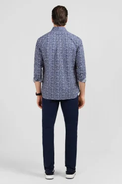 Chemise Bleu Marine A Micro Motif Fleuri