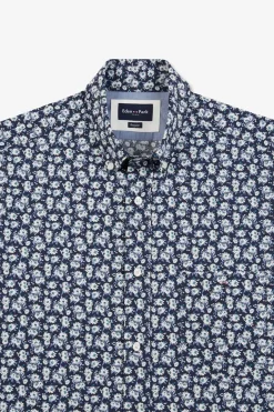Chemise Bleu Marine Imprimee Exclusif Fleurs