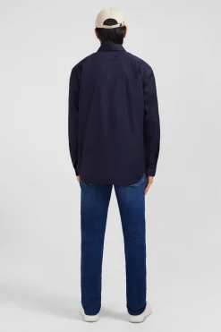 Chemise Bleu Marine Regular En Popeline Stretch