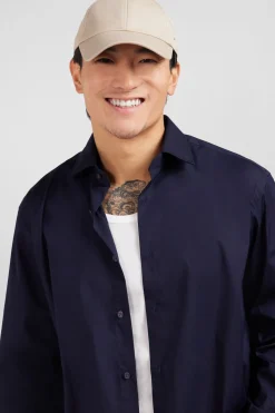 Chemise Bleu Marine Regular En Popeline Stretch