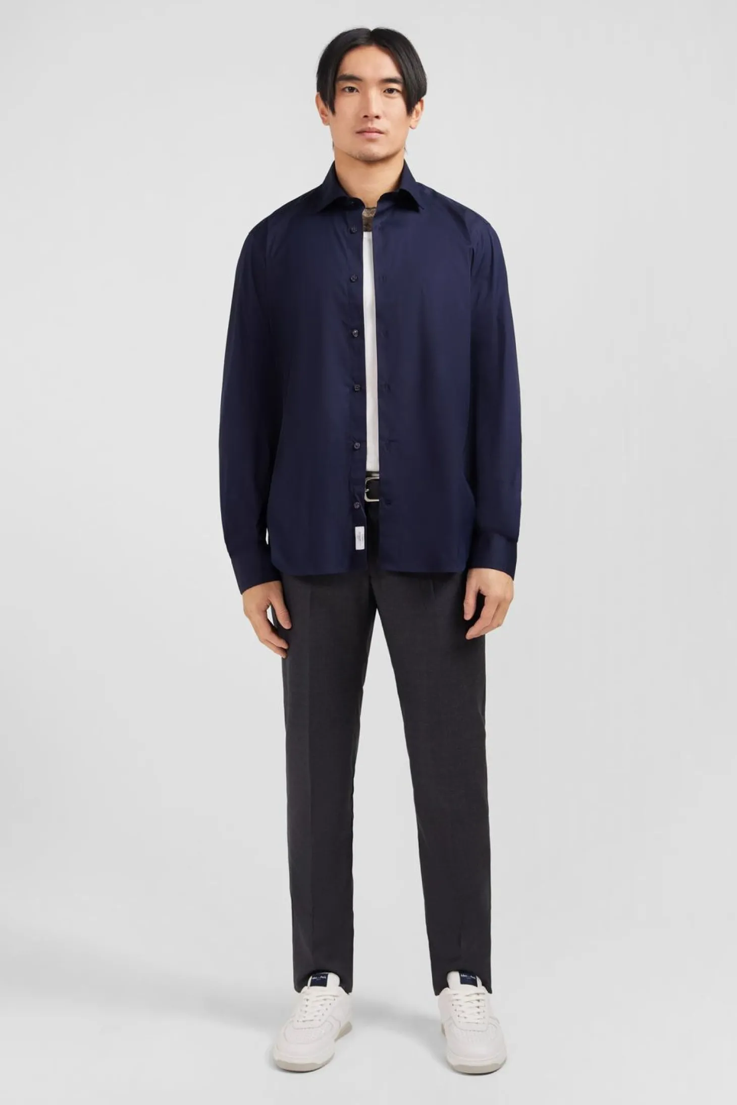 Chemise Bleu Marine Slim En Popeline Stretch