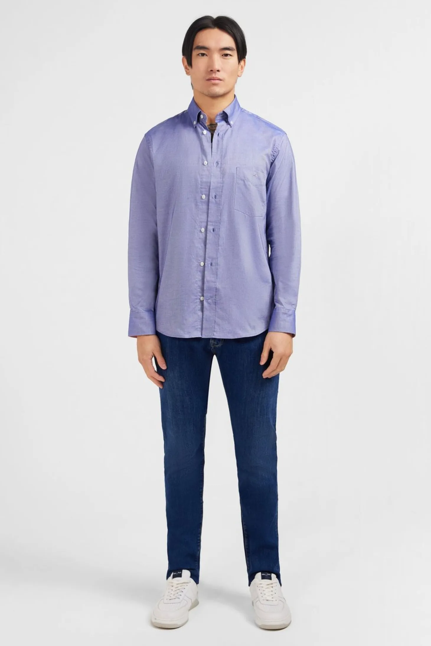 Chemise Bleu Marine Unie En Coton