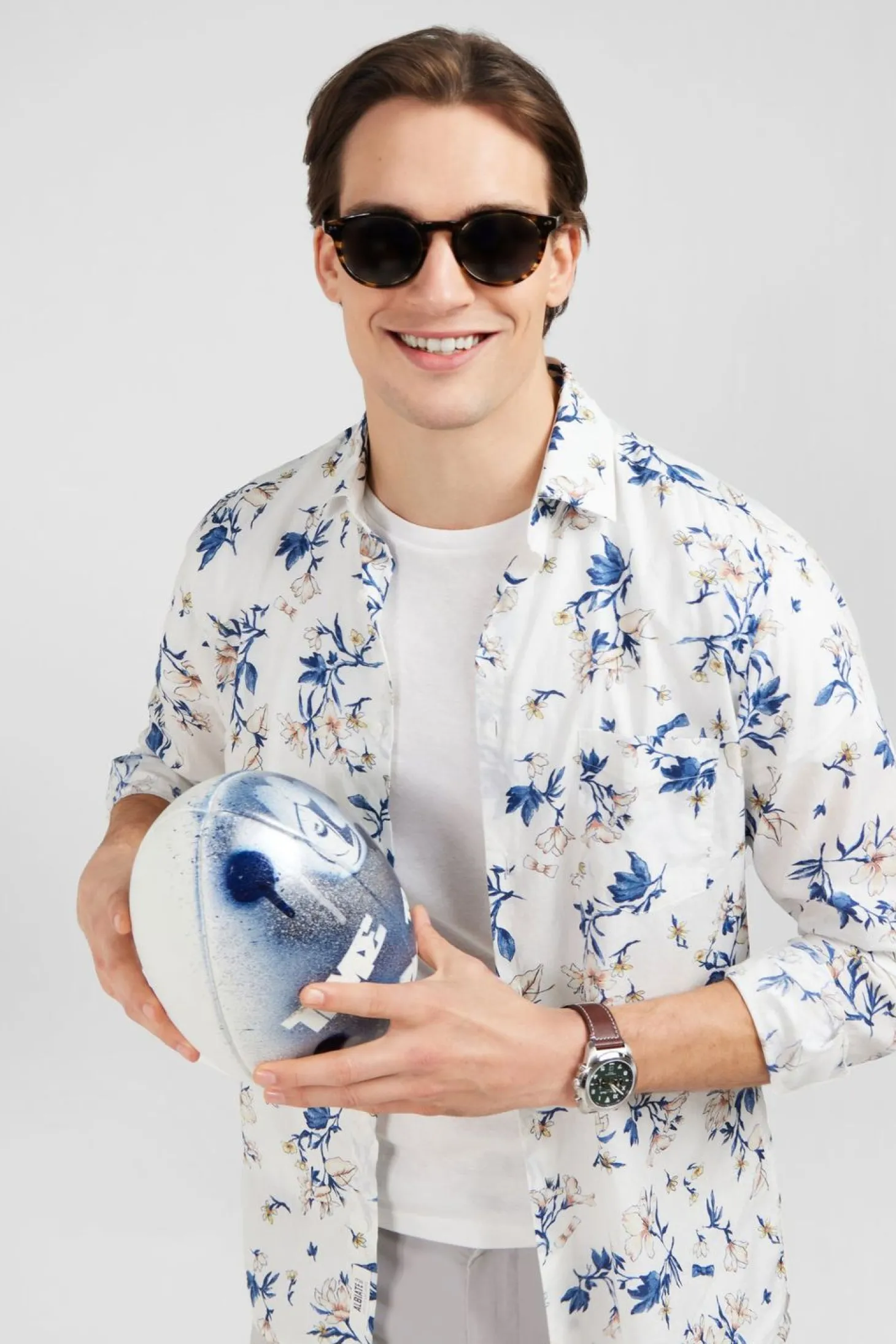 Chemise En Coton Blanc Imprimee Fleurs