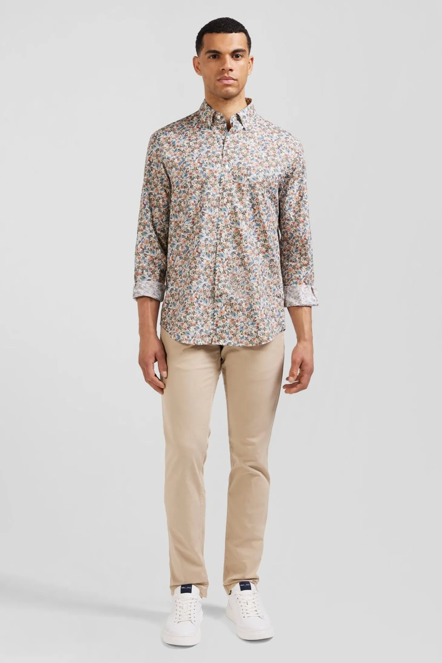 Chemise En Coton Imprime Ecru Coupe Regular