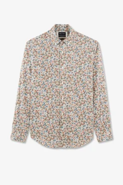Chemise En Coton Imprime Ecru Coupe Regular