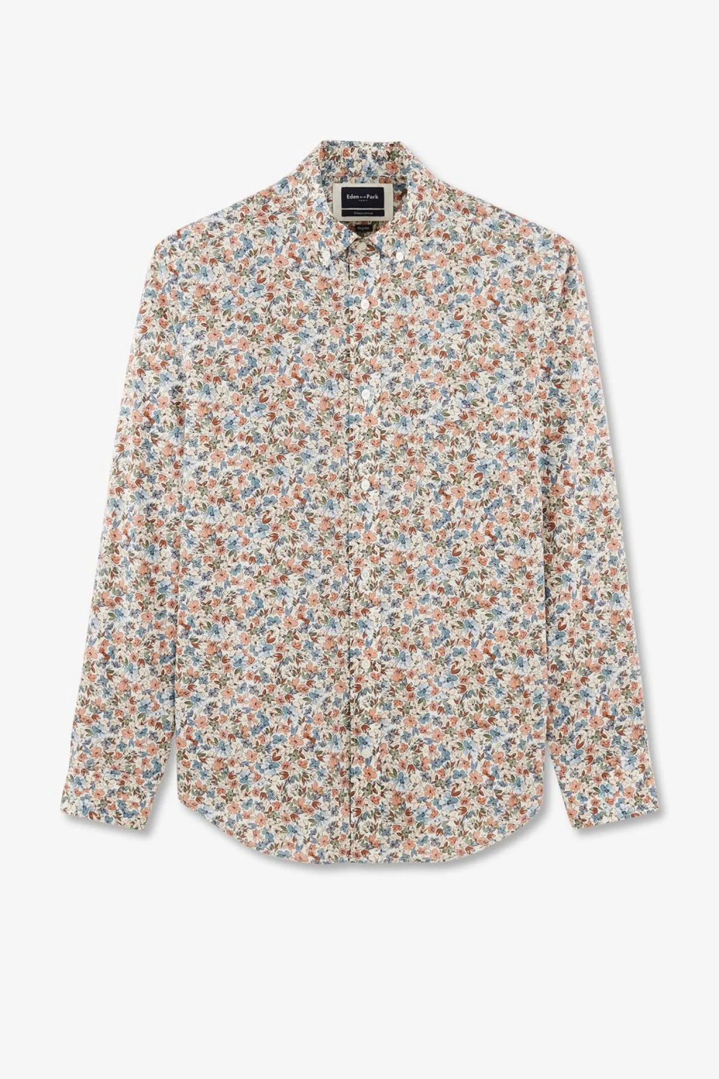 Chemise En Coton Imprime Ecru Coupe Regular