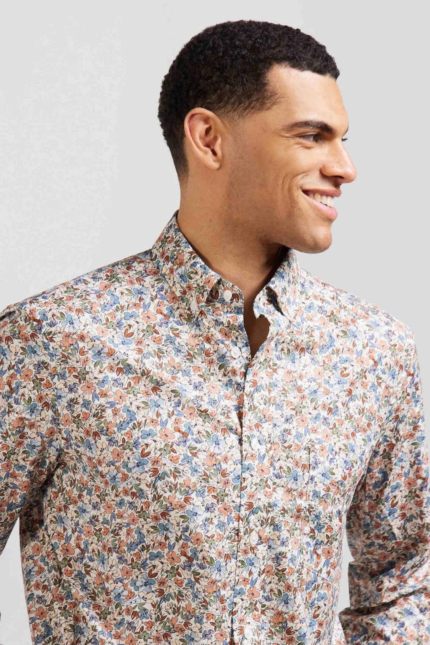 Chemise En Coton Imprime Ecru Coupe Regular