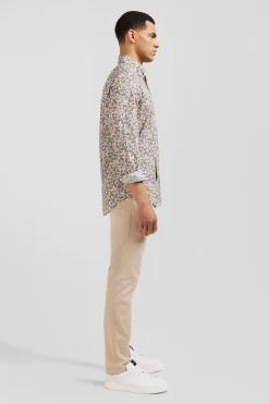 Chemise En Coton Imprime Ecru Coupe Regular
