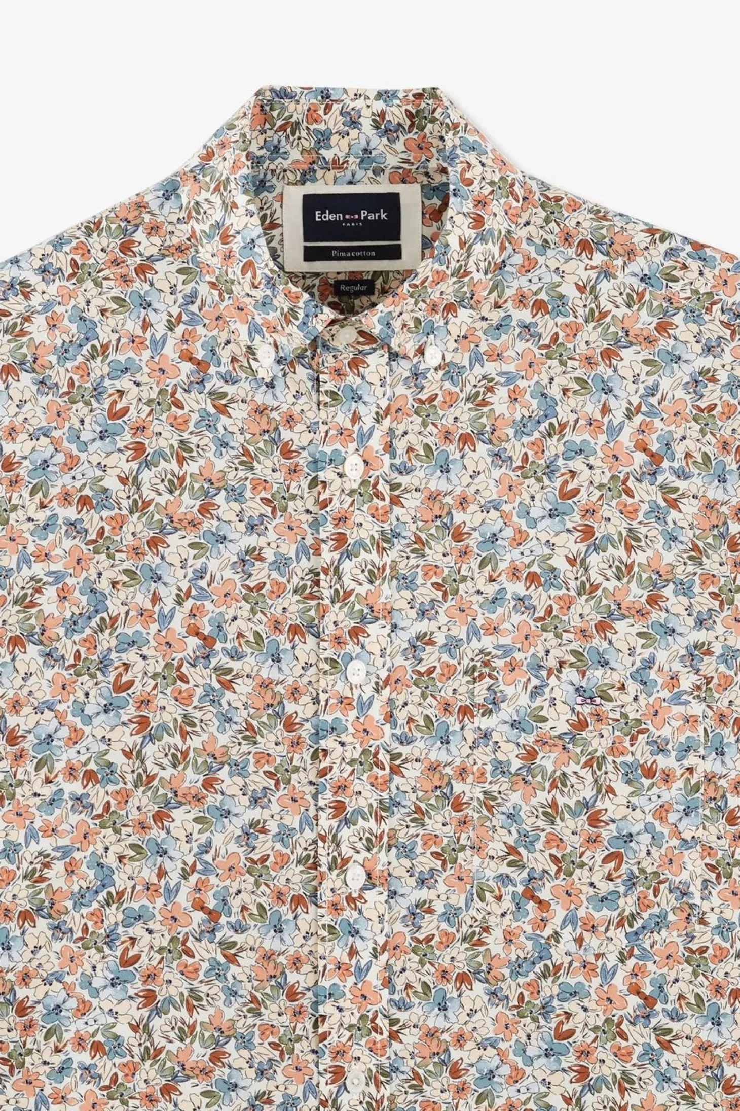 Chemise En Coton Imprime Ecru Coupe Regular