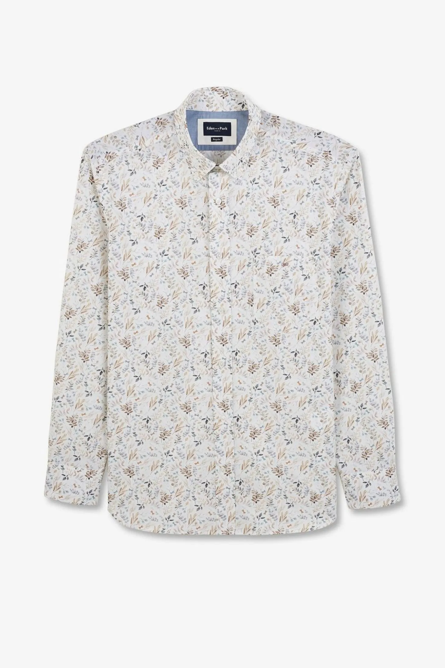 Chemise En Popeline Ecru Imprimee Feuillage