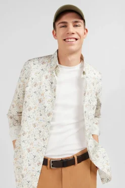 Chemise En Popeline Ecru Imprimee Feuillage