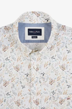 Chemise En Popeline Ecru Imprimee Feuillage