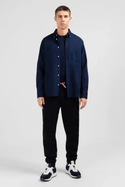 Chemise Marine En Coton A Details Tricolore Coupe Classique