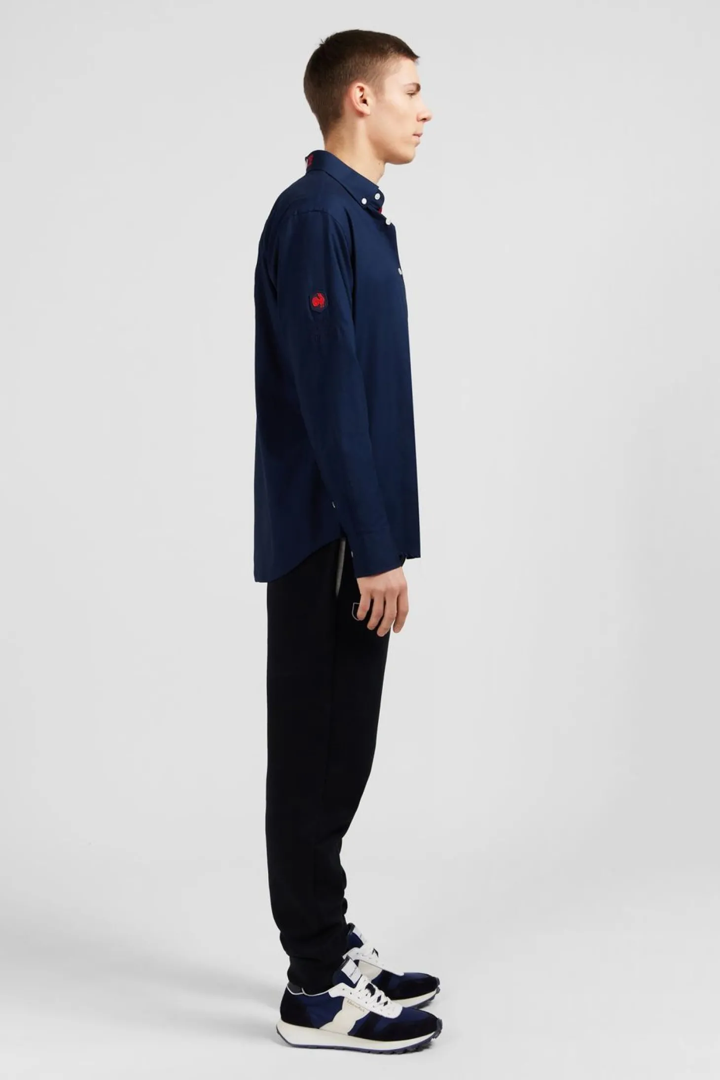 Chemise Marine En Coton A Details Tricolore Coupe Classique