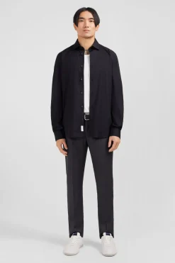 Chemise Noir Slim En Popeline Stretch