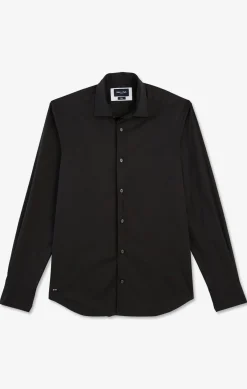 Chemise Noir Slim En Popeline Stretch