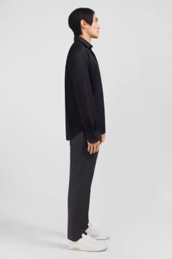 Chemise Noir Slim En Popeline Stretch