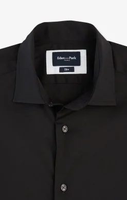Chemise Noir Slim En Popeline Stretch