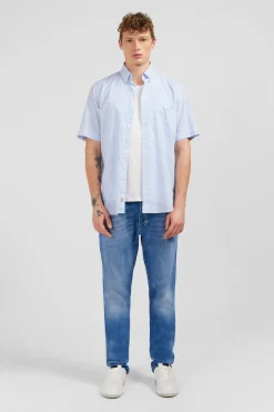 Chemisette Bleu Clair A Carreaux En Coton Dobby