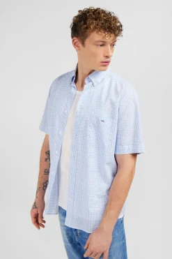 Chemisette Bleu Clair A Carreaux En Coton Dobby