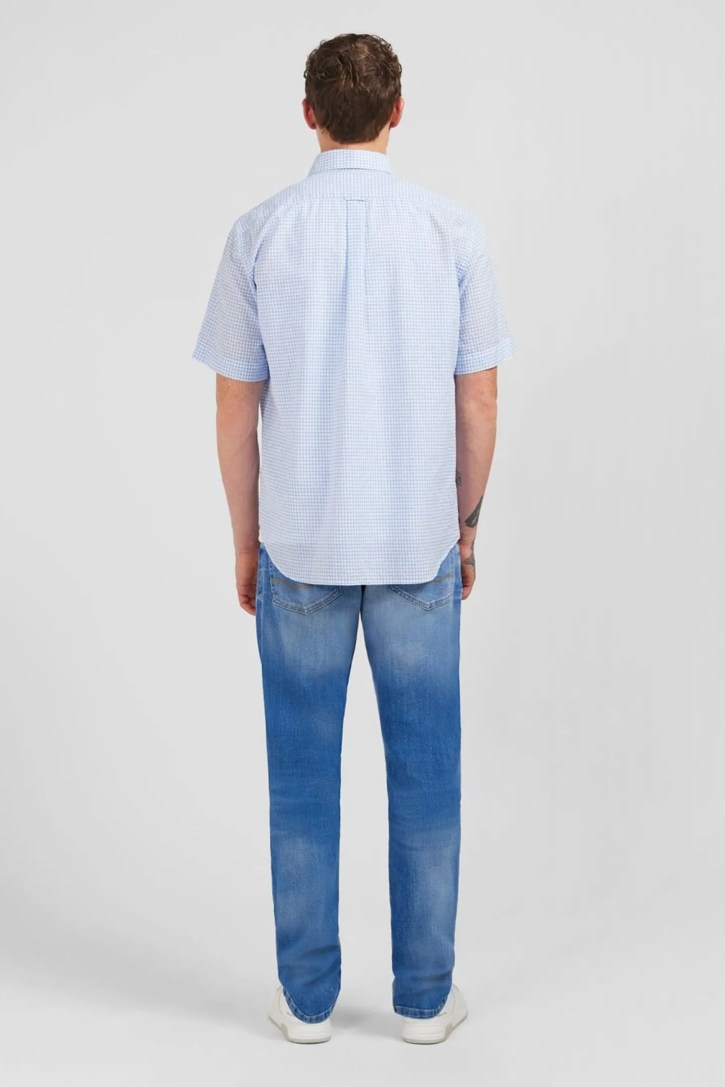Chemisette Bleu Clair A Carreaux En Coton Dobby