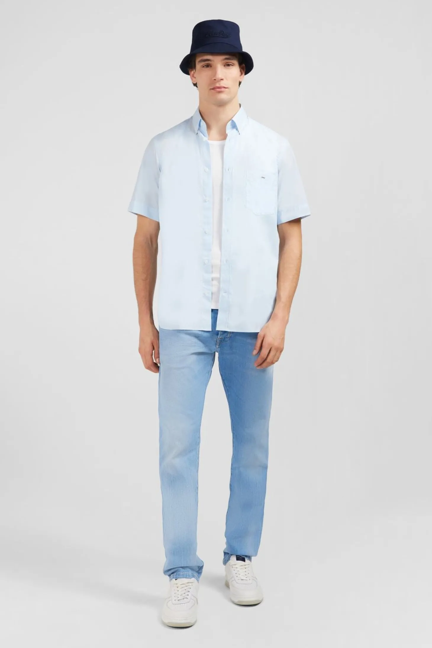 Chemisette Bleu Clair En Coton Dobby