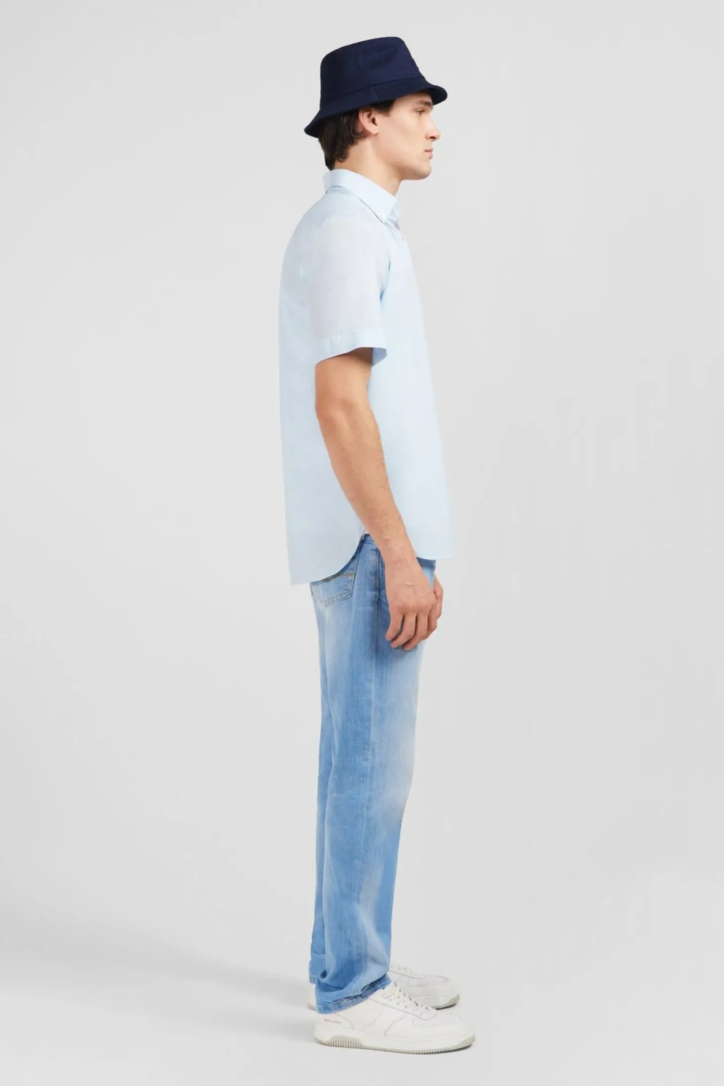 Chemisette Bleu Clair En Coton Dobby