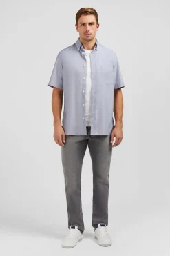 Chemisette Bleue En Coton Dobby