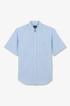 Chemisette Bleue En Coton Dobby