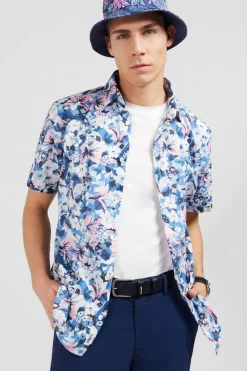 Chemisette Bleue Imprime Exclusif Fleurs