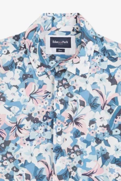Chemisette Bleue Imprime Exclusif Fleurs