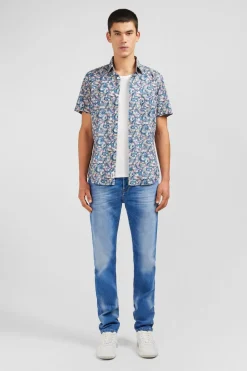 Chemisette Bleue Imprime Exclusif Fleuri