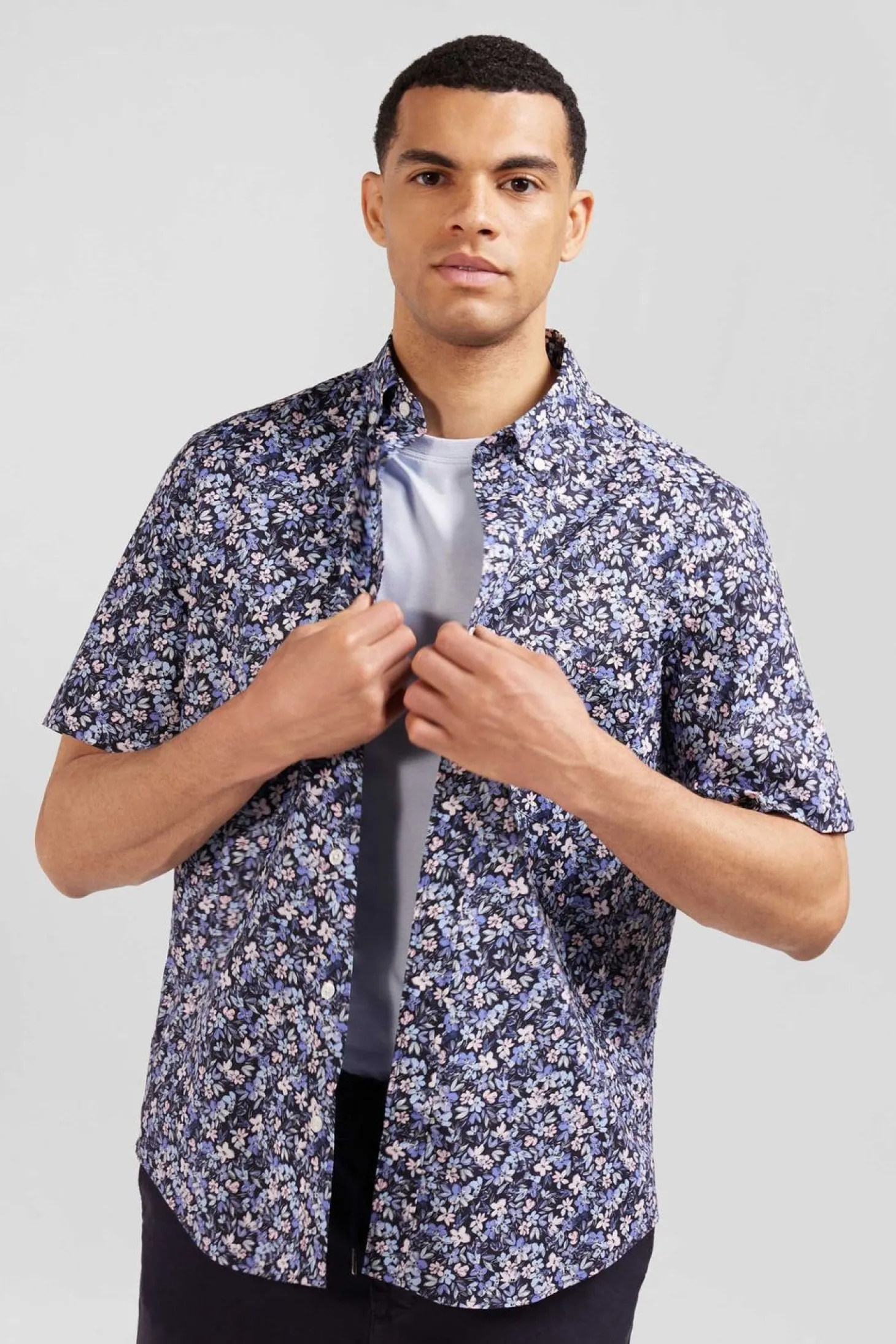 Chemisette En Coton Imprime Marine Coupe Regular