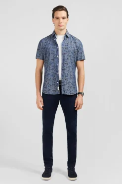 Chemisette En Denim A Motif Fleurs Et Feuilles
