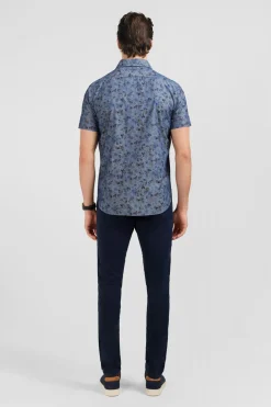 Chemisette En Denim A Motif Fleurs Et Feuilles