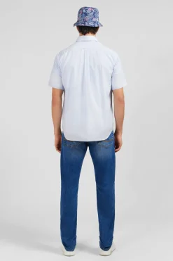 Chemisette Rayee Bleue En Coton Dobby