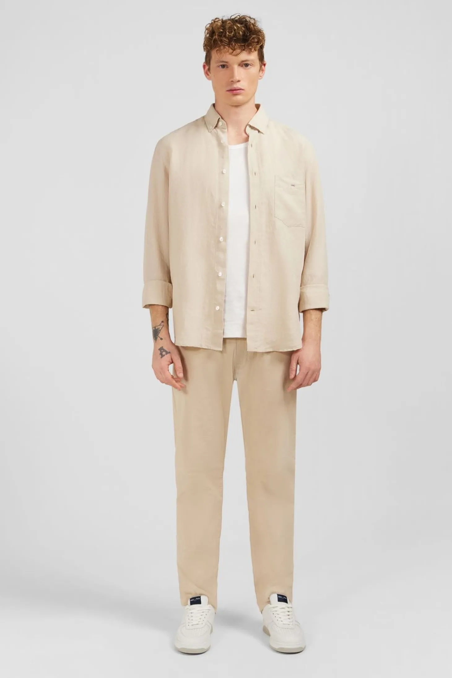 Chemise Unie Beige En Lin