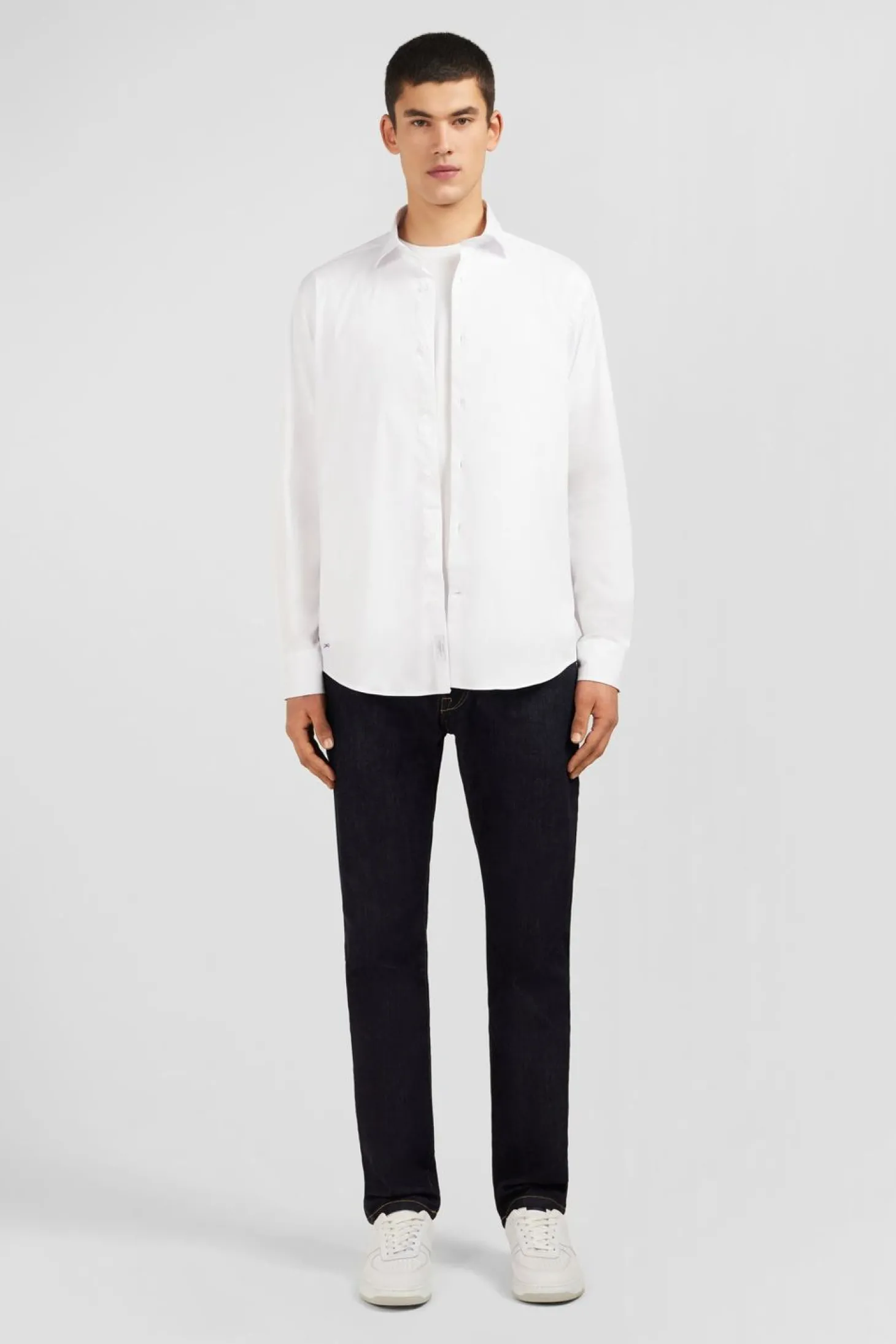 Chemise Unie Blanche En Coton Coupe Classique